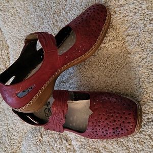 Rieker Red Cutout Mary Jane Shoes Size US 9 EU 40